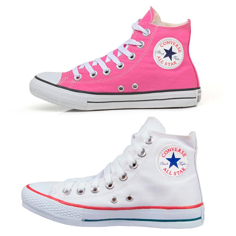 Combo 2 pares All Star cano alto Pink + Branco - Vortex Calçados